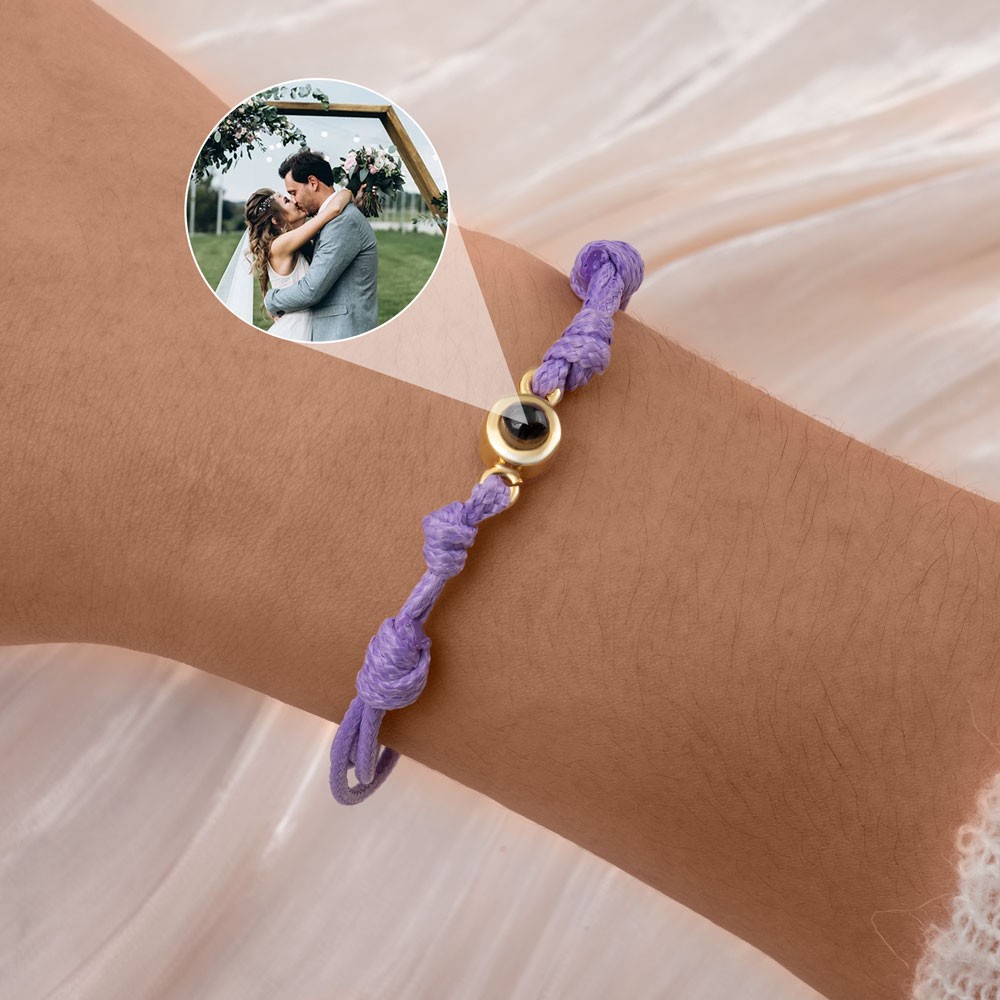 Gepersonaliseerde gevlochten touw fotoprojectie armband cadeau voor verjaardag