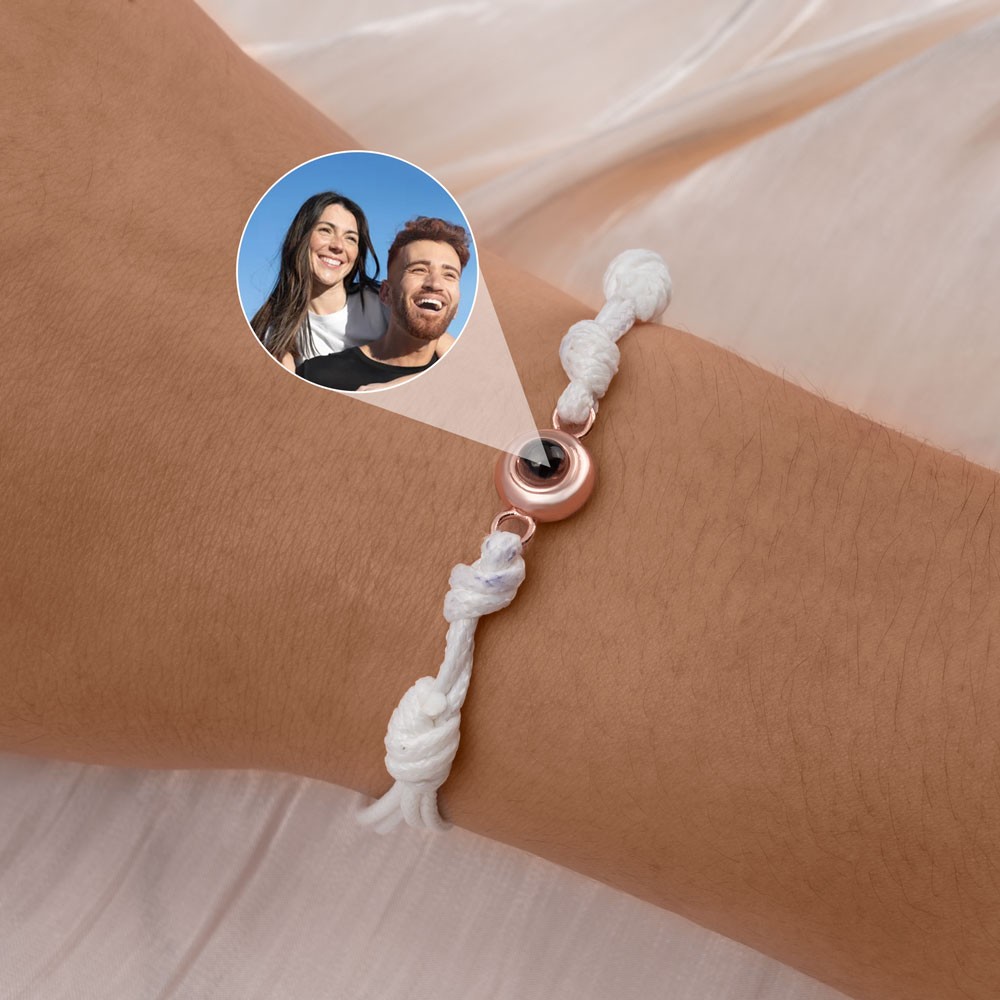 Gepersonaliseerde gevlochten touw fotoprojectie armband cadeau voor koppels