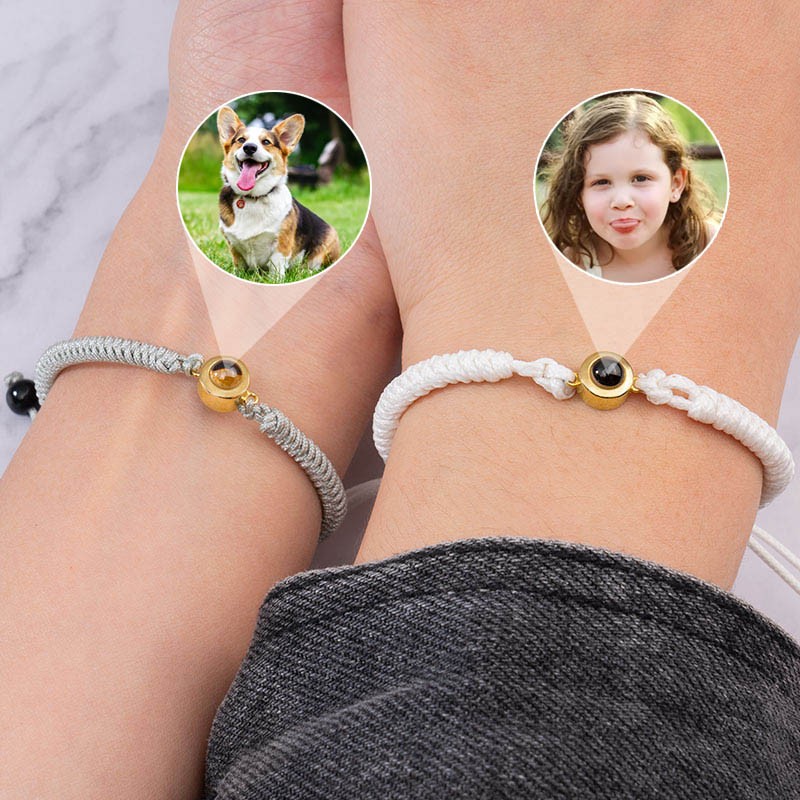  Gepersonaliseerde gevlochten touw herdenkingsfoto projectie bedelarmband met afbeelding binnen kerstverjaardag moedergeschenken