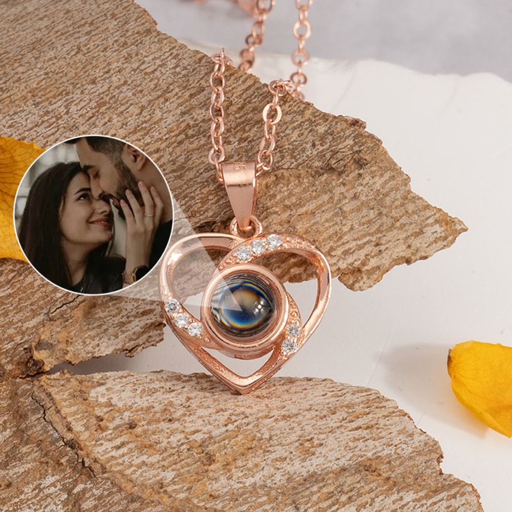 Gepersonaliseerde Hart Foto Projectie Ketting Cadeau voor Koppels