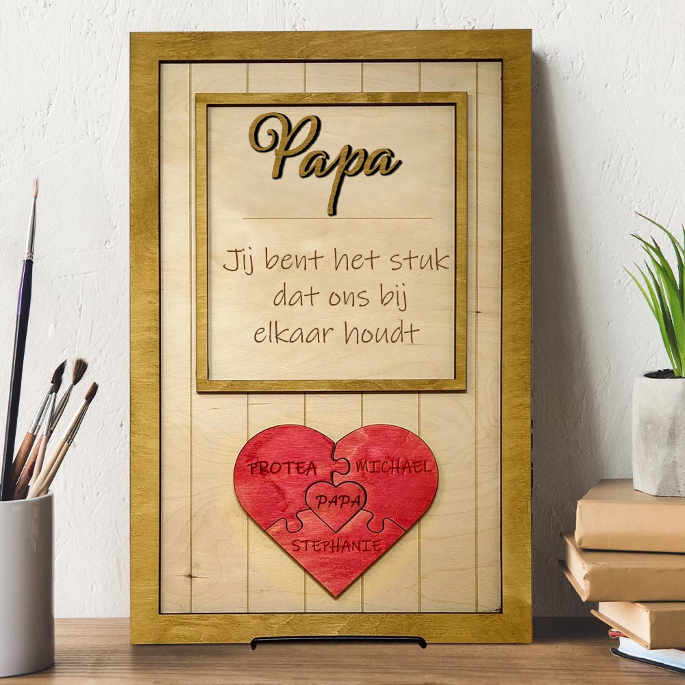 Gepersonaliseerde papa Jij bent het stuk dat ons bij elkaar houdt 1-15 puzzelstukjes Naambord Vaderdagcadeau