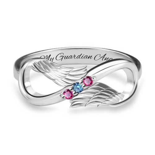 S925 sterling zilver gepersonaliseerde engelenvleugels Infinity ring met geboortestenen voor haar