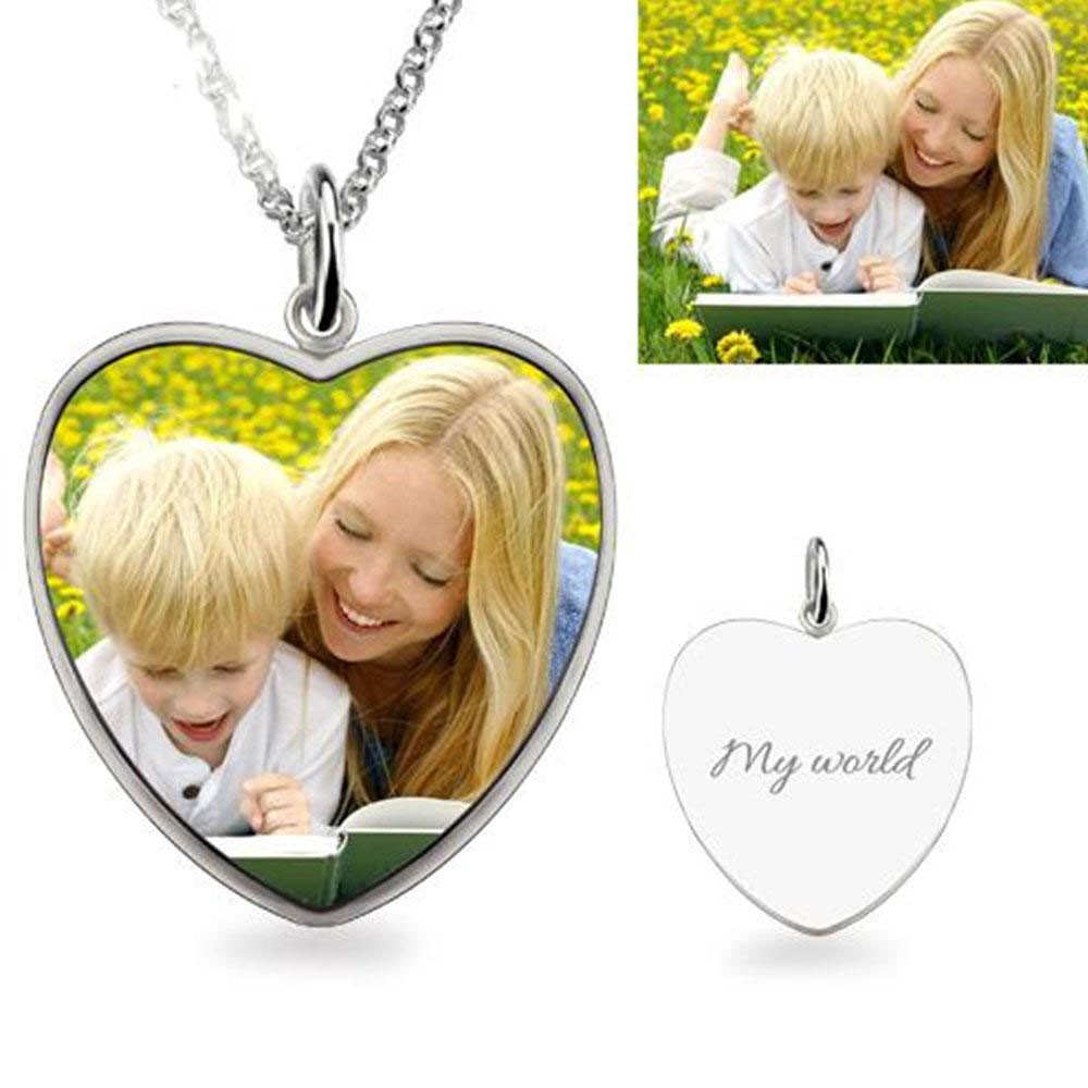 Hart gepersonaliseerde graveerbare foto ketting