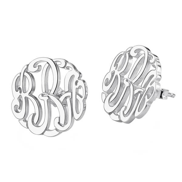 Gepersonaliseerde Blok Monogram Oorbellen Sterling Zilver