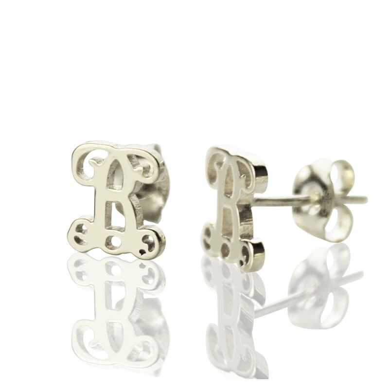 Gepersonaliseerde Single Initial Monogram Stud Oorbellen Sterling Zilver