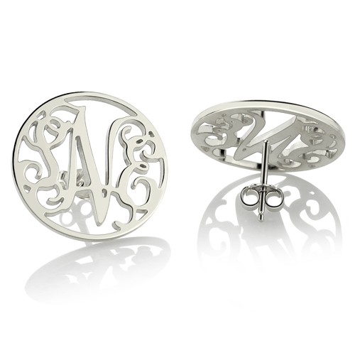 Gepersonaliseerde Circle Monogram Stud Oorbellen Sterling Zilver