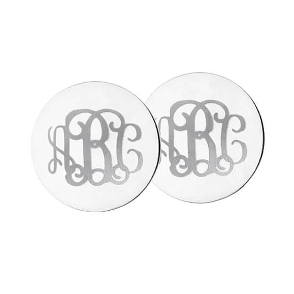 Gegraveerde Disc Monogram Stud Oorbellen Sterling Zilver