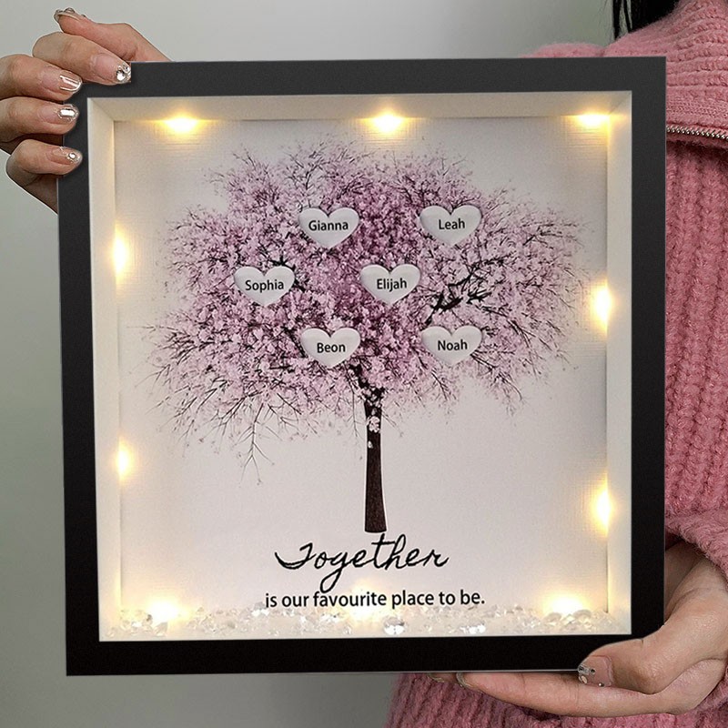 Gepersonaliseerd oplichtend stamboomdoosframe met 1-25 namen Moederdagcadeau voor oma