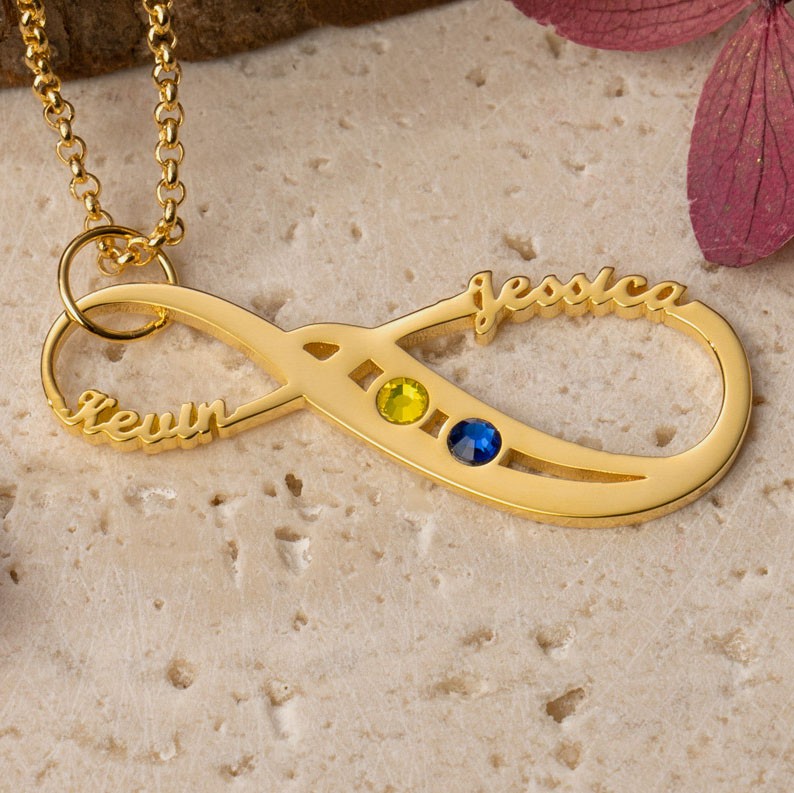 Gepersonaliseerde Infinity Naam Ketting met Geboortestenen Valentijnsdag Cadeau voor vriendin Verjaardagscadeau voor vrouw