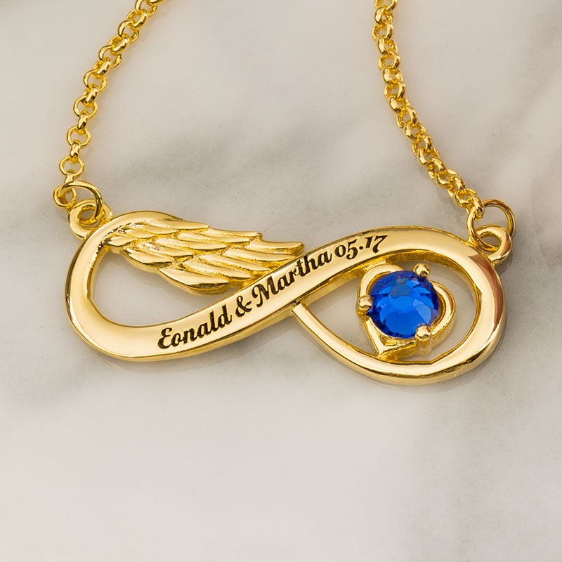 Infinity Angel Wing ketting met geboortesteen