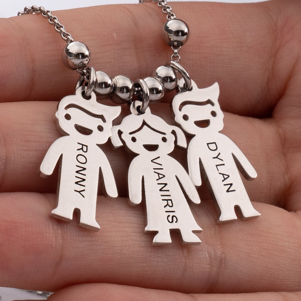 Zilveren gepersonaliseerde 1-15 kinderen Charms ketting gegraveerd moeder ketting