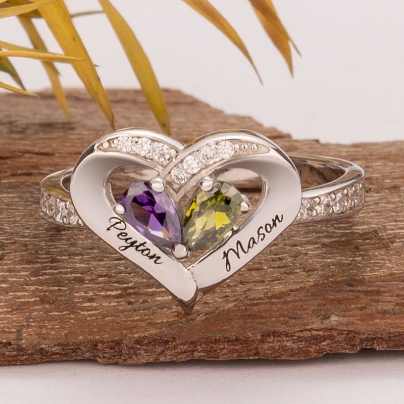 Gepersonaliseerde hartvormige paar gegraveerde ring liefdescadeau voor haar Valentijnsdag cadeau voor vrouw vriendin