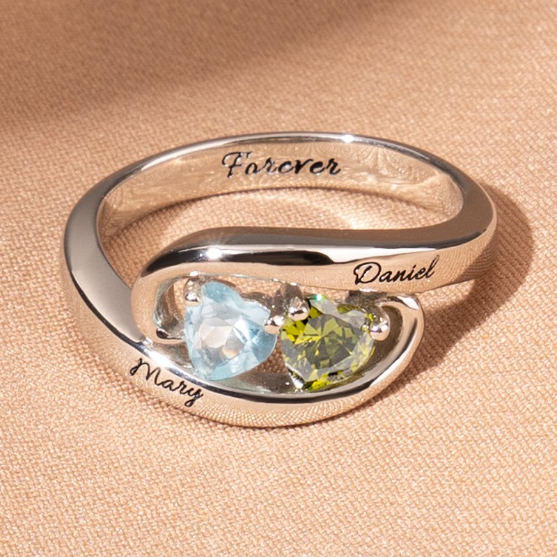 Gepersonaliseerd paar harten Infinity Birthstone Promise Ring voor haar verjaardagscadeau voor vrouw Valentijnsdagcadeau voor vriendin