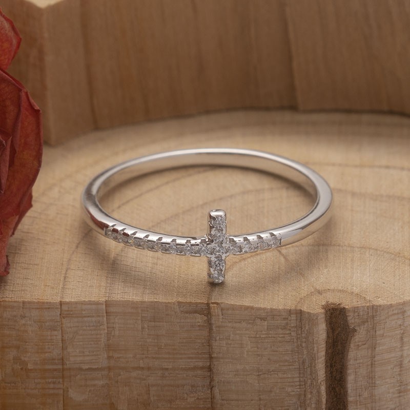 Bid er doorheen Pave Cross Ring Religieuze Minimalistische Ring Cadeau voor haar