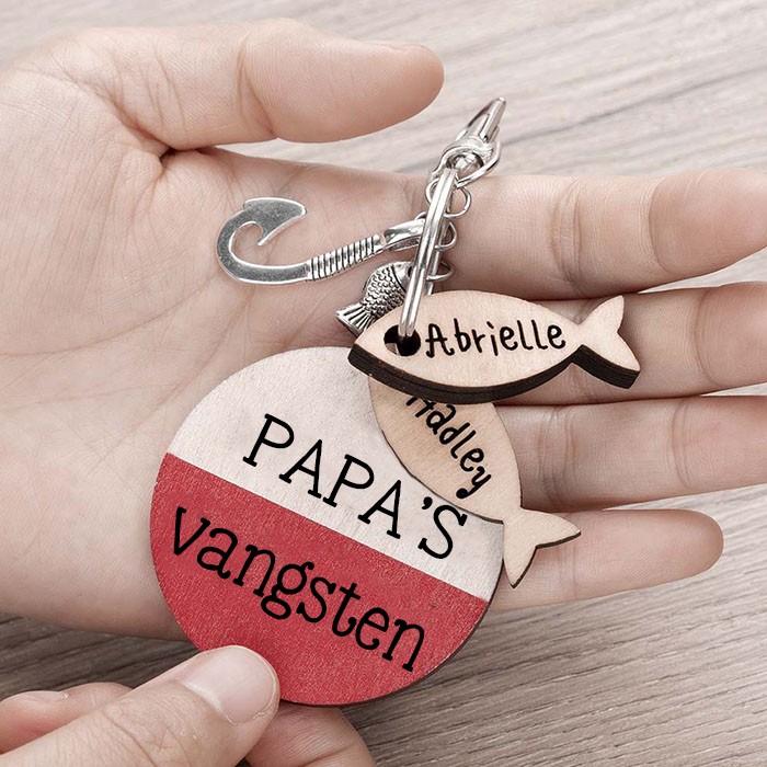 Handgemaakte Vaderdag Cadeau Gepersonaliseerde Vissen Sleutelhanger We zijn verslaafd aan papa papa opa