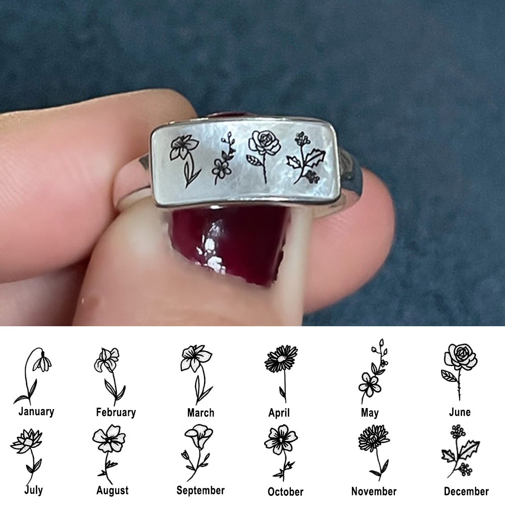 Gepersonaliseerde gegraveerde geboorte bloem ring cadeau voor haar